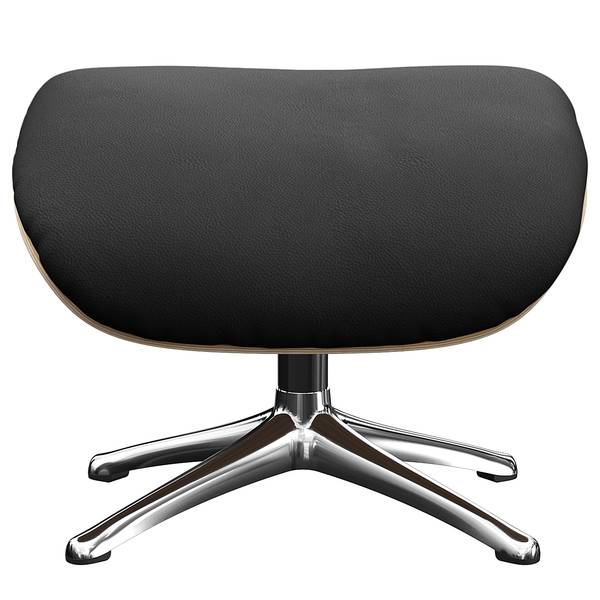 Fauteuil relax BLOMST Cuir Danbi: Noir - Hauteur : 118 cm - Chrome brillant - Avec repose-pieds - Chêne