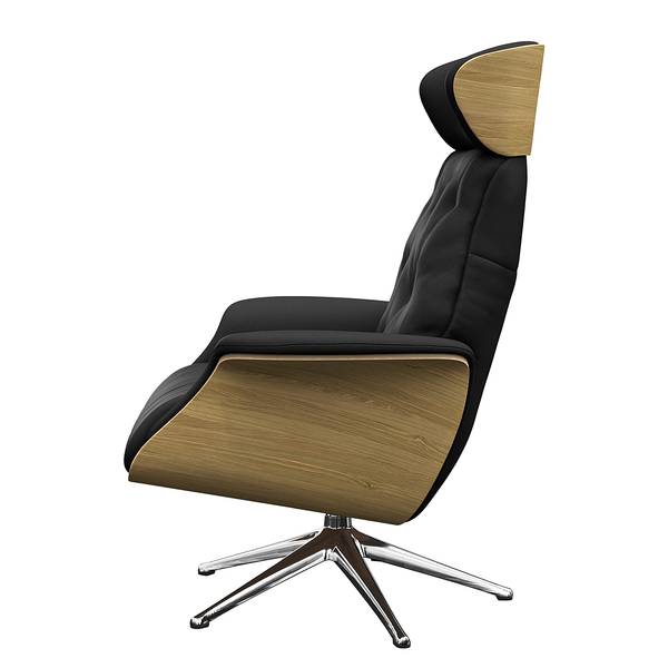 Fauteuil relax BLOMST Cuir Danbi: Noir - Hauteur : 118 cm - Chrome brillant - Avec repose-pieds - Chêne