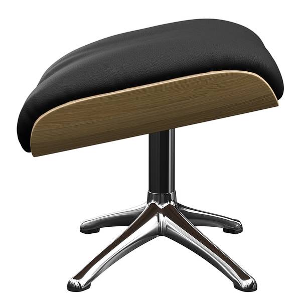 Fauteuil relax BLOMST Cuir Danbi: Noir - Hauteur : 118 cm - Chrome brillant - Avec repose-pieds - Chêne