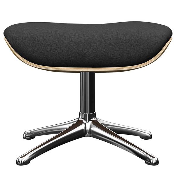 Fauteuil relax BLOMST Cuir Danbi: Noir - Hauteur : 118 cm - Chrome brillant - Avec repose-pieds - Chêne