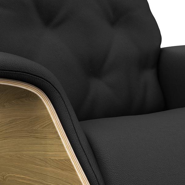 Fauteuil relax BLOMST Cuir Danbi: Noir - Hauteur : 118 cm - Chrome brillant - Avec repose-pieds - Chêne