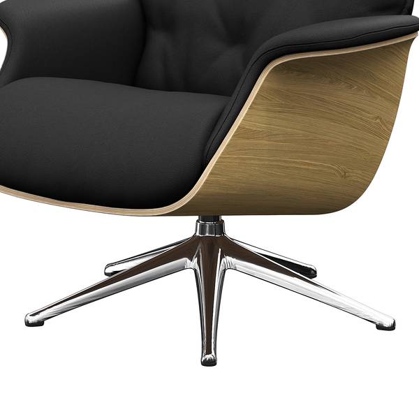 Fauteuil relax BLOMST Cuir Danbi: Noir - Hauteur : 118 cm - Chrome brillant - Avec repose-pieds - Chêne