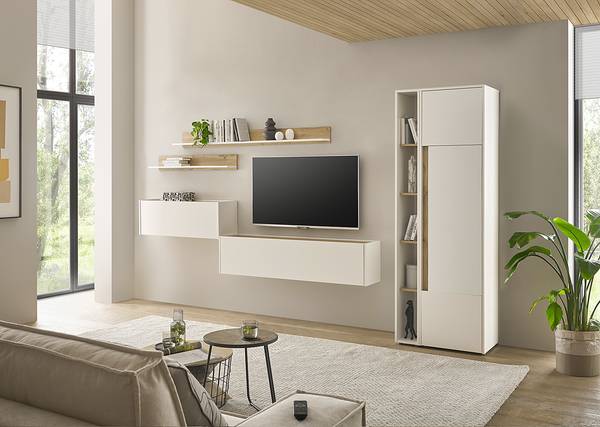 Schrank Olon mit Holztür Weiß