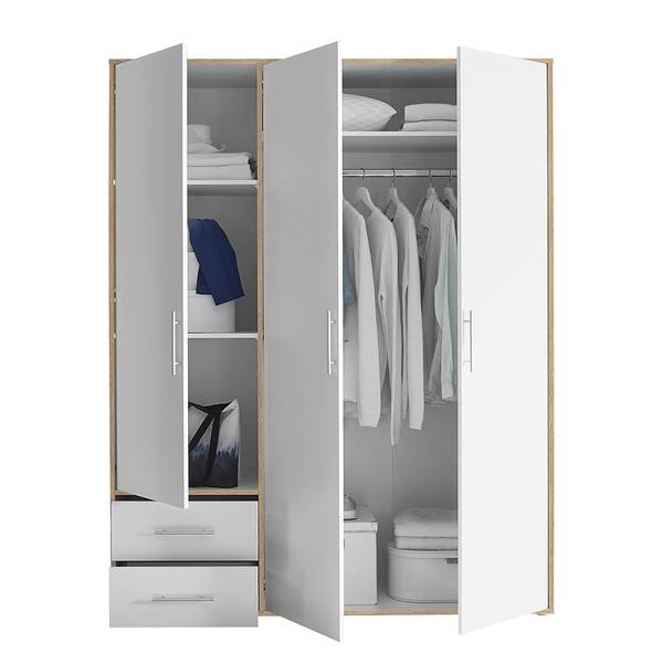Drehtürenschrank Zajak Weiß / Eiche Sonoma Dekor - Breite: 155 cm