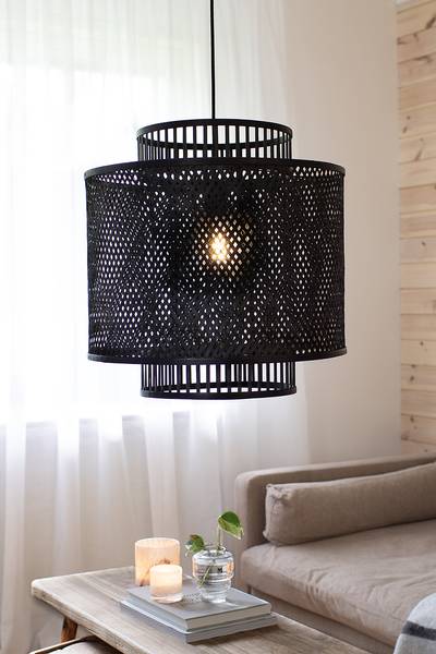 Suspension Strati Fer / Bambou - 1 ampoule - Noir