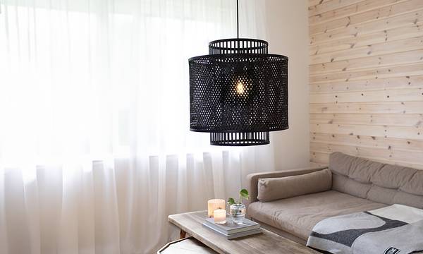 Suspension Strati Fer / Bambou - 1 ampoule - Noir