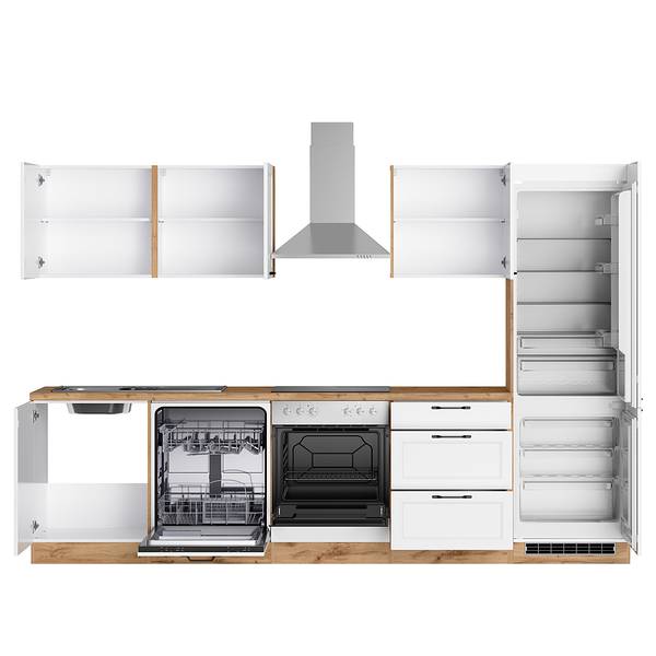 Küchenzeile Meran Matt Weiß - Breite: 300 cm - Mit Elektrogeräten