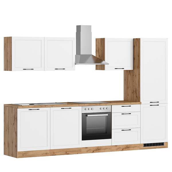 Küchenzeile Meran Matt Weiß - Breite: 300 cm - Mit Elektrogeräten