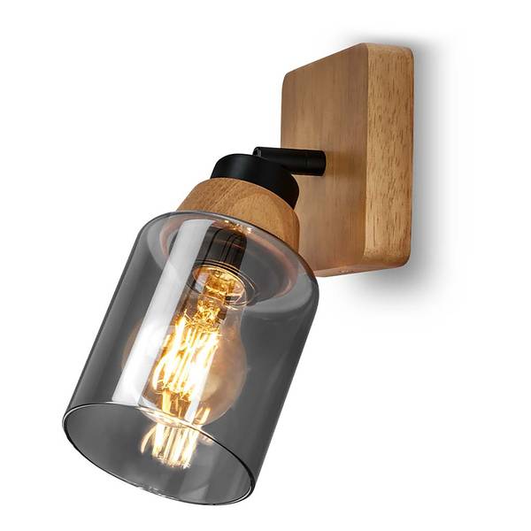 Wandleuchte Meidelo Aluminium / Rauchglas - Schwarz / Eiche - Flammenanzahl: 1