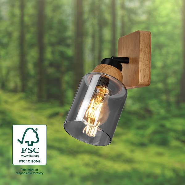 Wandleuchte Meidelo Aluminium / Rauchglas - Schwarz / Eiche - Flammenanzahl: 1