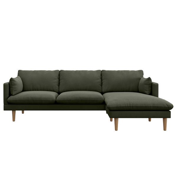 Hoekbank ELLENS geweven stof Saia: gemêleerd grijsgroen - chaise longue vooraanzicht rechts