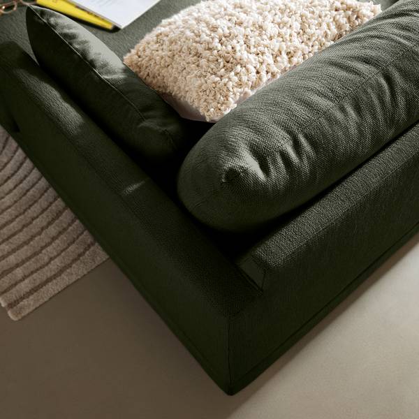 Hoekbank ELLENS geweven stof Saia: gemêleerd grijsgroen - chaise longue vooraanzicht rechts