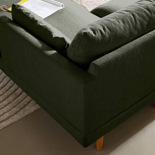 Hoekbank ELLENS geweven stof Saia: gemêleerd grijsgroen - chaise longue vooraanzicht rechts