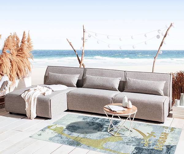 In-/ Outdoorteppich Rantum Beach 028 Polypropylen / Polyester - Grau / Gold - 240 x 340 cm