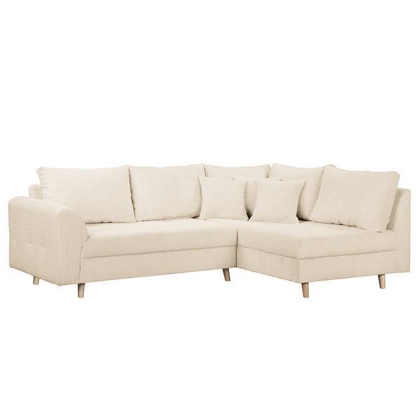 Ecksofa Meyford Cordstoff Lola: Creme - Ottomane davorstehend rechts - Ohne Hocker