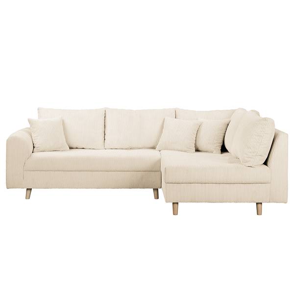 Ecksofa Meyford Cordstoff Lola: Creme - Ottomane davorstehend rechts - Ohne Hocker