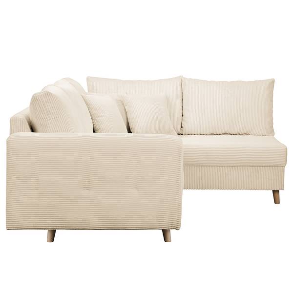 Ecksofa Meyford Cordstoff Lola: Creme - Ottomane davorstehend rechts - Ohne Hocker