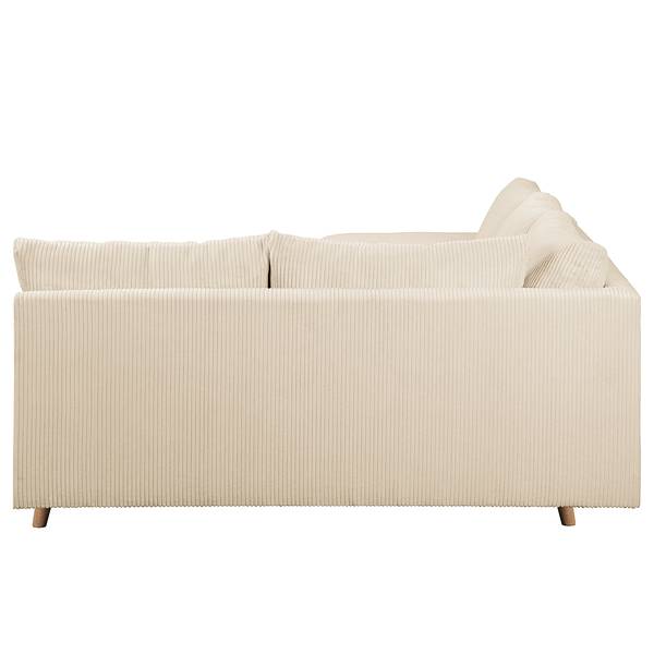 Ecksofa Meyford Cordstoff Lola: Creme - Ottomane davorstehend rechts - Ohne Hocker