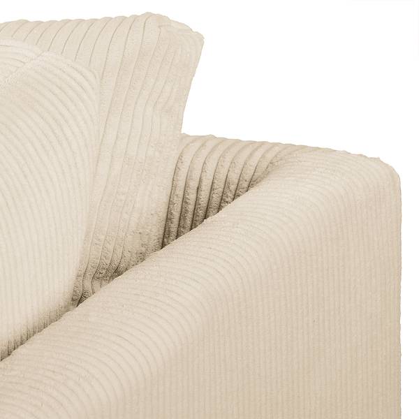 Ecksofa Meyford Cordstoff Lola: Creme - Ottomane davorstehend rechts - Ohne Hocker