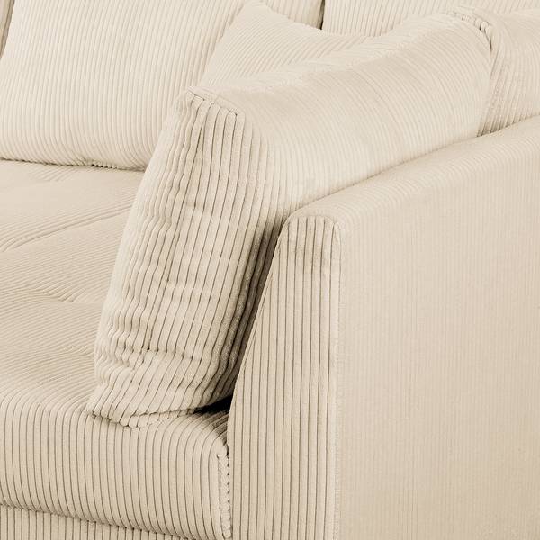 Ecksofa Meyford Cordstoff Lola: Creme - Ottomane davorstehend rechts - Ohne Hocker