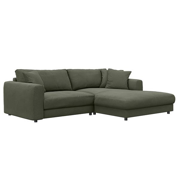 Ecksofa LAYAA mit Longchair Webstoff Saia: Graugrün meliert - Breite: 238 cm - Longchair davorstehend rechts