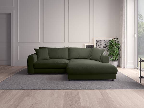Ecksofa LAYAA mit Longchair Webstoff Saia: Graugrün meliert - Breite: 238 cm - Longchair davorstehend rechts