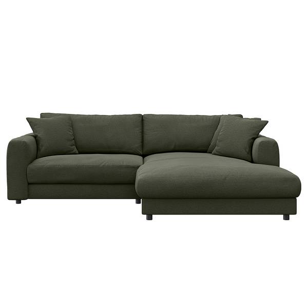 Ecksofa LAYAA mit Longchair Webstoff Saia: Graugrün meliert - Breite: 238 cm - Longchair davorstehend rechts