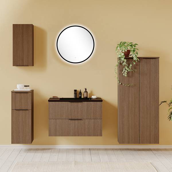 Specchio con illuminazione Rothbury Alluminio - Nero