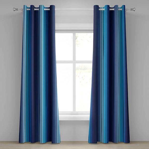 Set di 2 tende con anelli Blu Stripes Poliestere - Azzurro / Blu scuro - Altezza: 245 cm