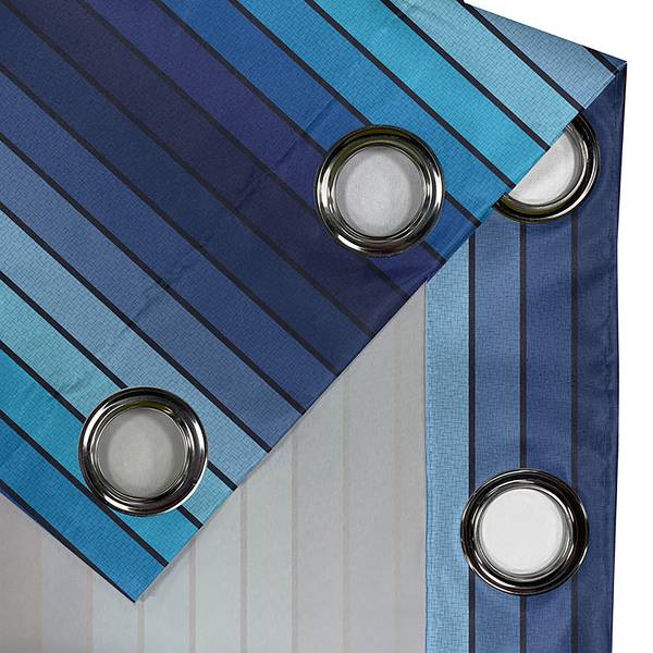 Set di 2 tende con anelli Blu Stripes Poliestere - Azzurro / Blu scuro - Altezza: 245 cm