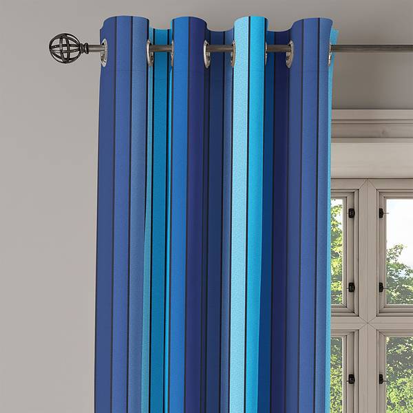 Set di 2 tende con anelli Blu Stripes Poliestere - Azzurro / Blu scuro - Altezza: 245 cm