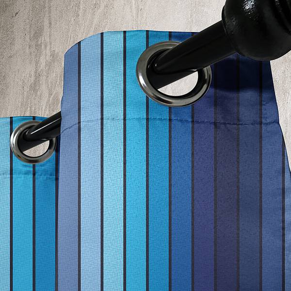 Set di 2 tende con anelli Blu Stripes Poliestere - Azzurro / Blu scuro - Altezza: 245 cm