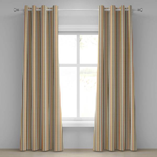 Rideaux à œillets Retro Stripes-Lot de 2 Polyester - Marron / Jaune moutarde - Hauteur : 225 cm