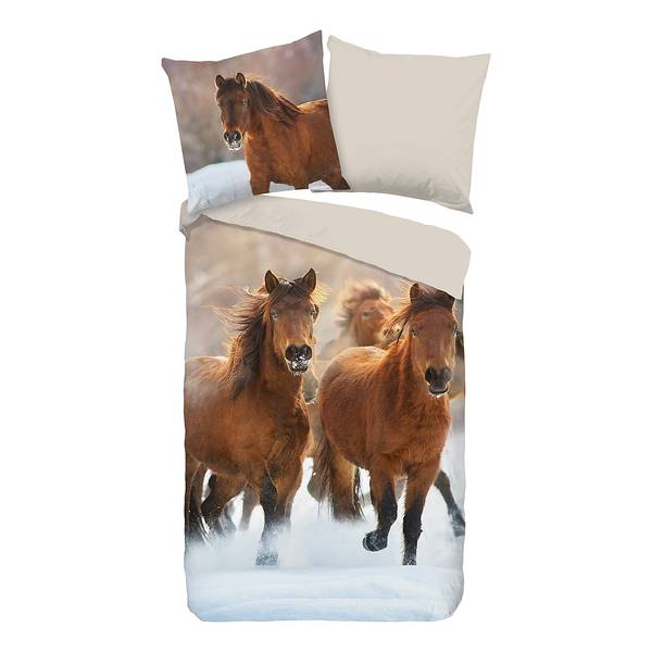 Copripiumino e federa Ponies Cotone - Sabbia - 135 x 200 cm + Cuscino 80 x 80 cm