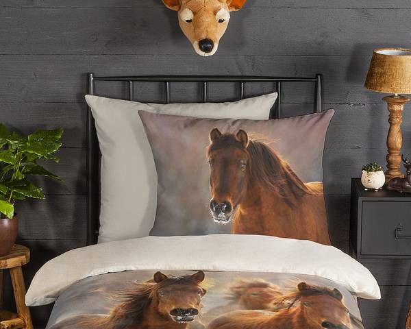 Copripiumino e federa Ponies Cotone - Sabbia - 135 x 200 cm + Cuscino 80 x 80 cm