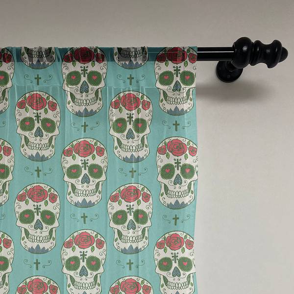 Rideaux passants Skull roses - Lot de 2 Polyester - Rouge / Turquoise - Hauteur : 210 cm