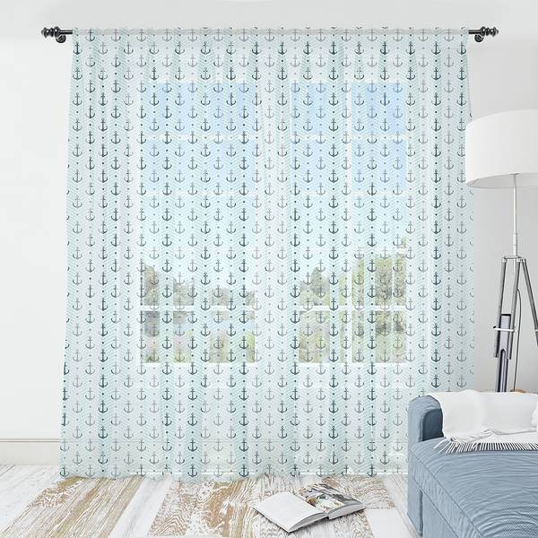 Lusgordijn Anker set van 2 polyester - turquoise - Hoogte: 210 cm