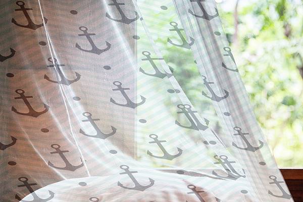 Lusgordijn Anker set van 2 polyester - turquoise - Hoogte: 210 cm