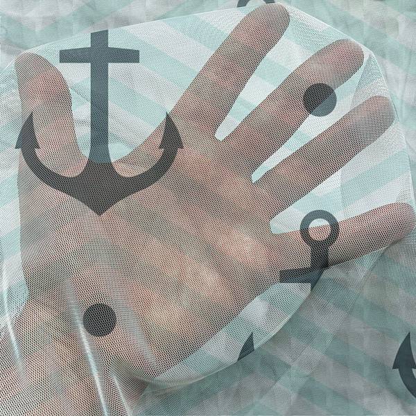 Lusgordijn Anker set van 2 polyester - turquoise - Hoogte: 210 cm