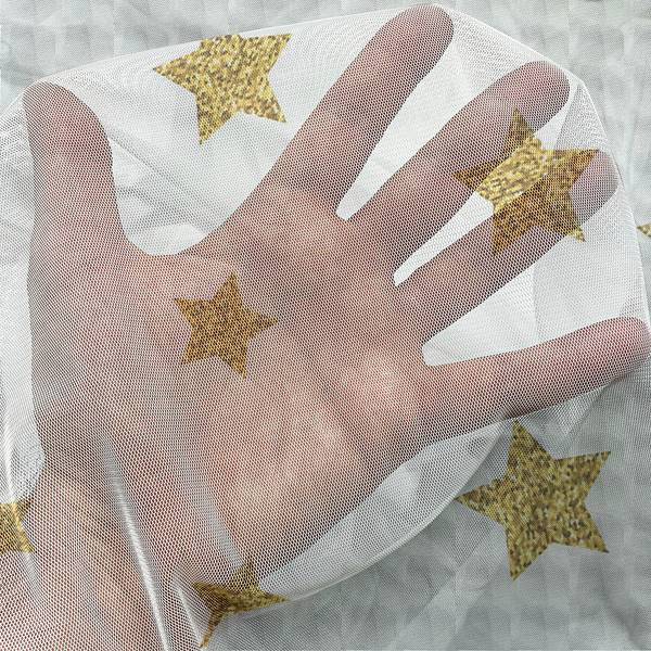 Schlaufenschal Sterne 2er-Set Polyester - Weiß / Gold - Höhe: 160 cm