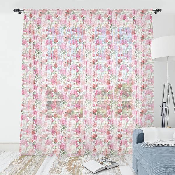 Set di 2 tende Shabby Chic Poliestere - Rosa - Altezza: 180 cm