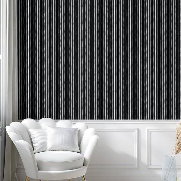 Ppaier peint Pinstripe PVC - Noir / Blanc - Hauteur : 90 cm
