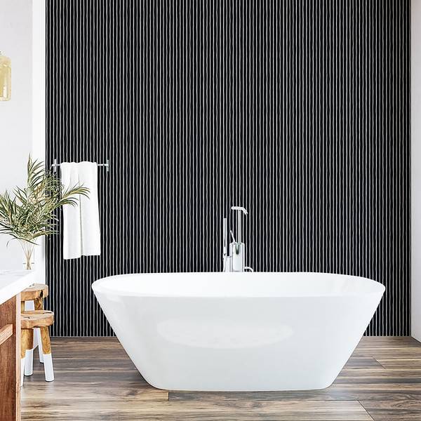 Ppaier peint Pinstripe PVC - Noir / Blanc - Hauteur : 90 cm