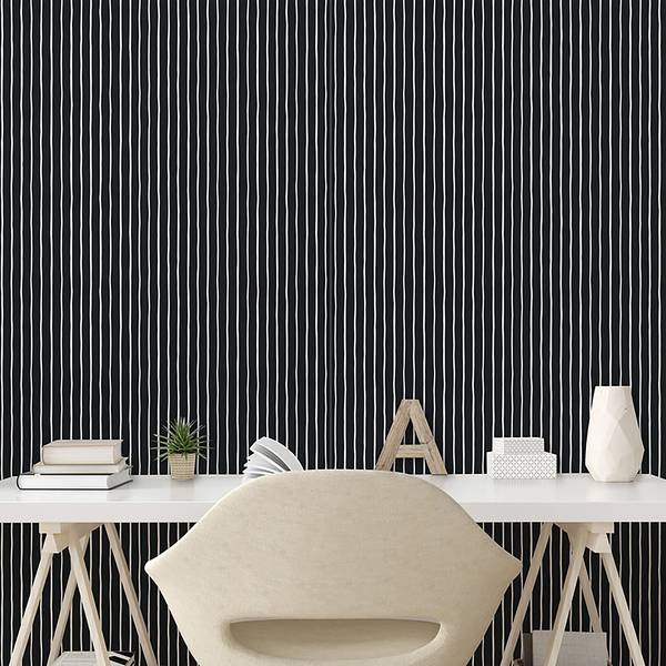Ppaier peint Pinstripe PVC - Noir / Blanc - Hauteur : 90 cm