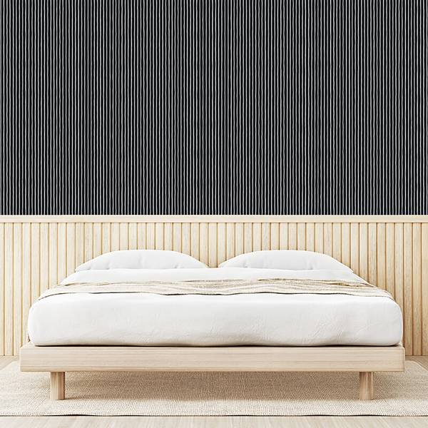 Ppaier peint Pinstripe PVC - Noir / Blanc - Hauteur : 90 cm