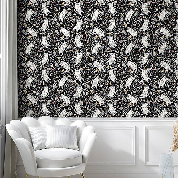 Carta da parati Gatti PVC - Nero / Bianco - Altezza: 180 cm