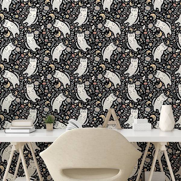 Carta da parati Gatti PVC - Nero / Bianco - Altezza: 180 cm