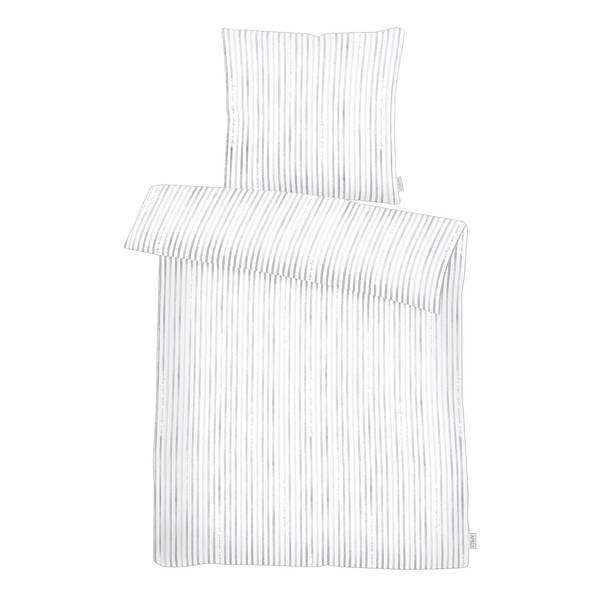 Mako-Satin-Bettwäsche Sky Bio-Baumwolle - Weiß / Grau - 155 x 220 cm + Kissen 80 x 80 cm