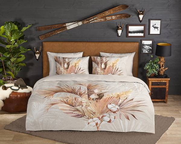 Biber-Bettwäsche Gia Baumwolle - Beige - 140 x 200/220 cm + Kissen 70 x 60 cm