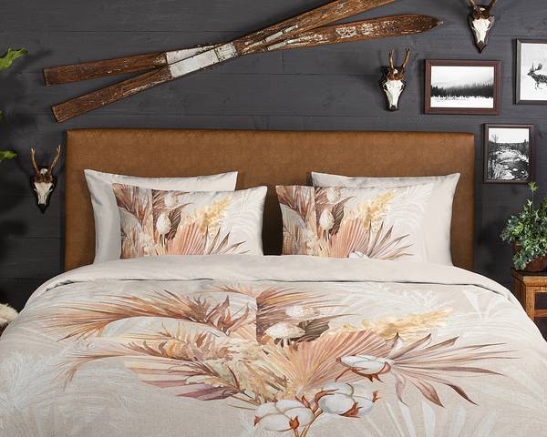 Biber-Bettwäsche Gia Baumwolle - Beige - 140 x 200/220 cm + Kissen 70 x 60 cm